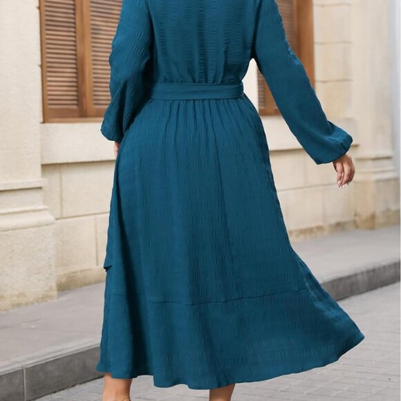 NWT CUPSHE Plus Size XXL V-Neck Long Sleeve Wrap Maxi Dress with Belt, Fall Casu - Picture 3 of 13